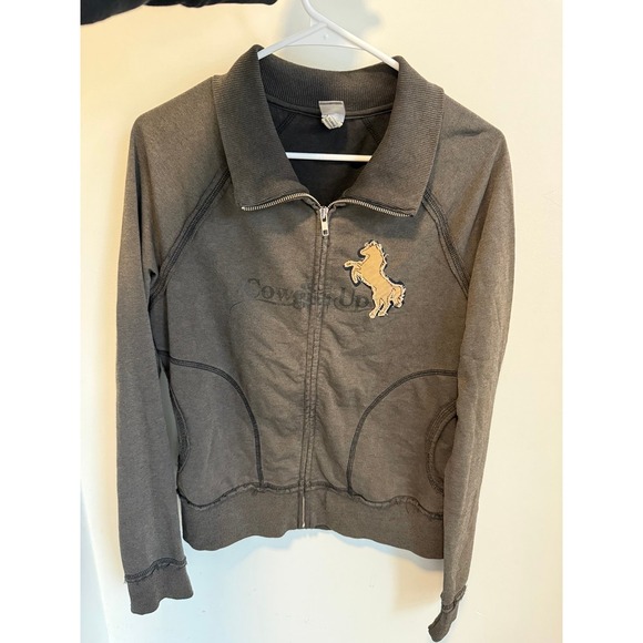 Cowgirl Up brown zip up sweatshirt dark brown stitch‎ horse girls x large - Picture 2 of 9